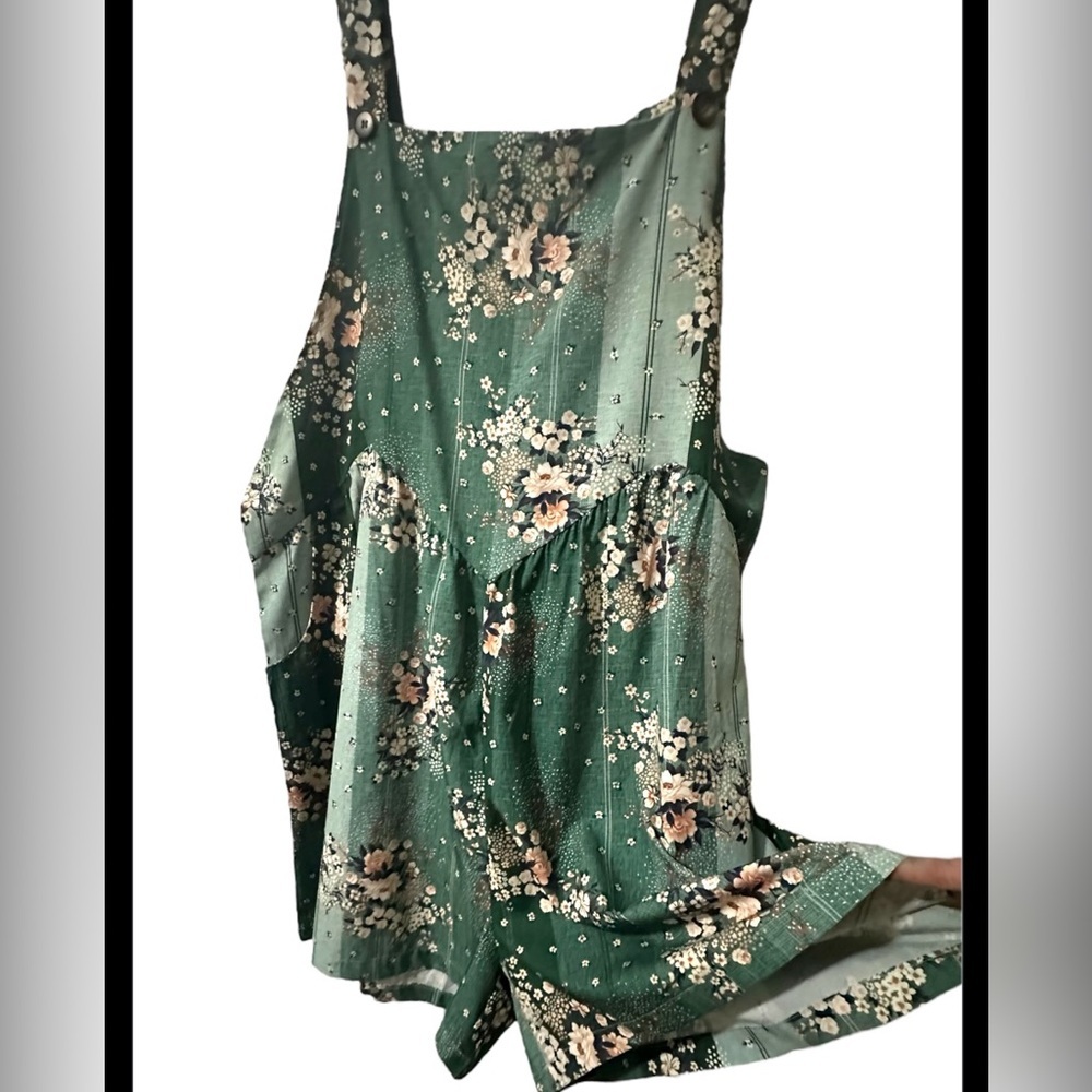 2X Floral Green Romper Overalls - Picture 5 of 11
